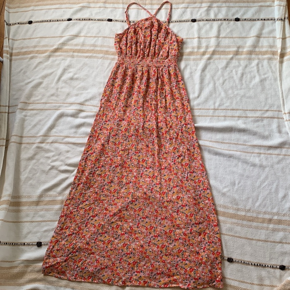Rewind Floral Y-Neck Halter Maxi Dress Size Small